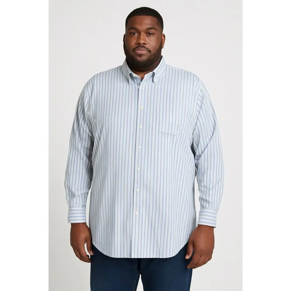 Banana Republic Classic XXL Tall Linen Cotton Shirt Blue White Stripe Long Sleev
